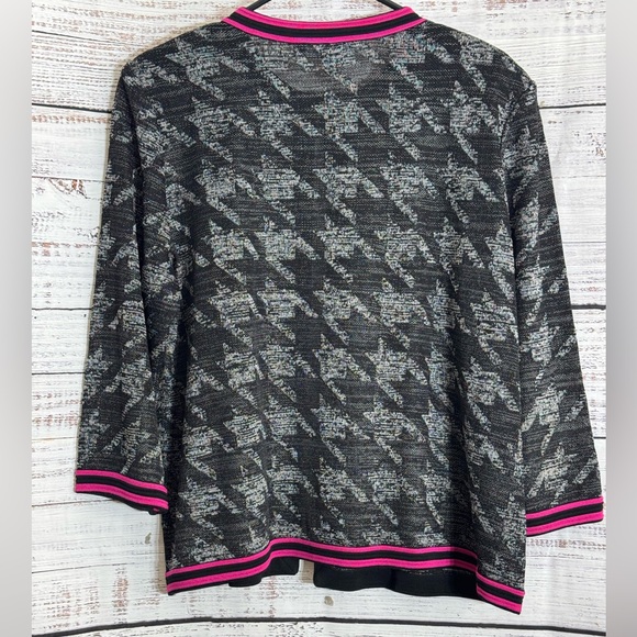 Ming Wang Jacket Womens Size XL Black and Pink Houndstooth cardigan knit - Picture 3 of 11